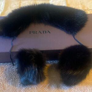 Prada Vintage Black Fox Collar and Cuffs
